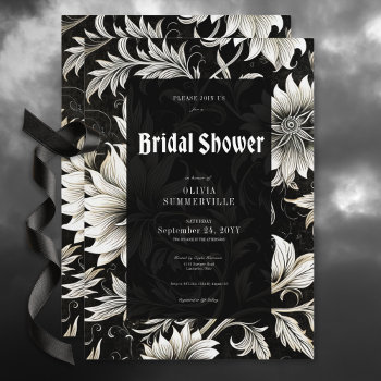 Dark Vintage Black & White Damask Bridal Shower Invitation by SimplyFarmhousePress at Zazzle