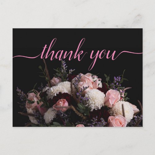 Dark vintage burgundy   Floral    Thank you  Postcard