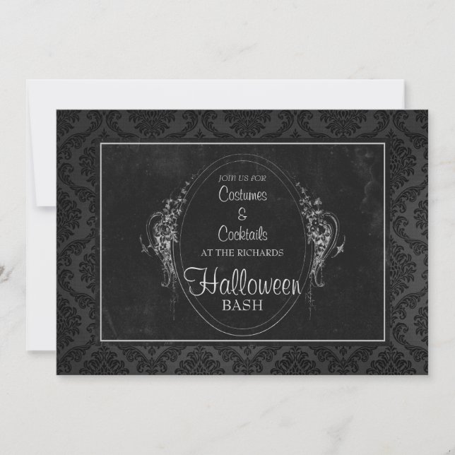 Dark Vintage Damask Gothic Halloween  Invitation (Front)