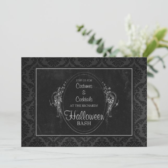Dark Vintage Damask Gothic Halloween  Invitation (Standing Front)