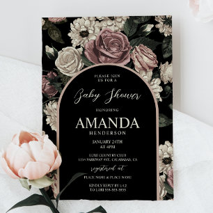 Dark Vintage Floral Baby Shower Invitation