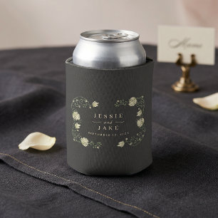 Dark Vintage Floral Border wedding favor Can Cooler