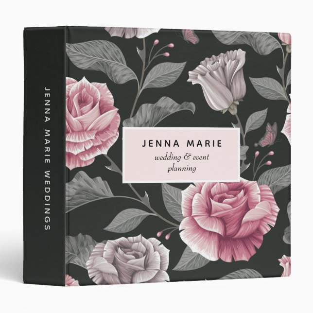 Dark Vintage Floral Business 3 Ring Binder (Front/Spine)