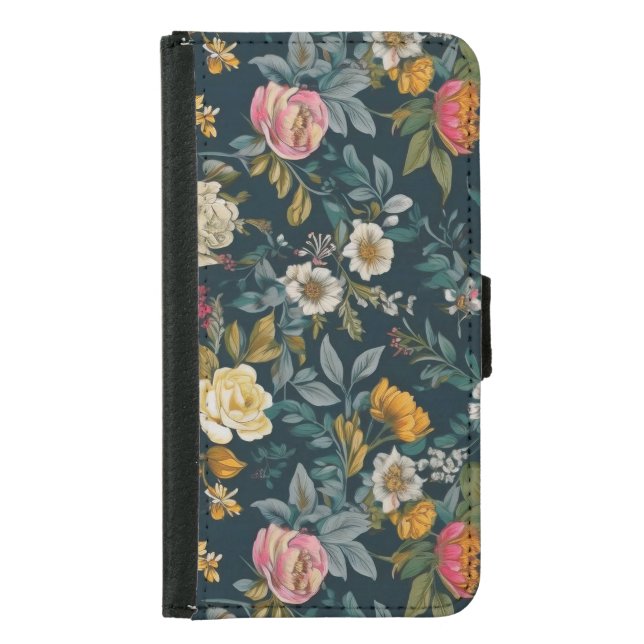 Dark Vintage Floral Galaxy S5 Wallet Case (Front)