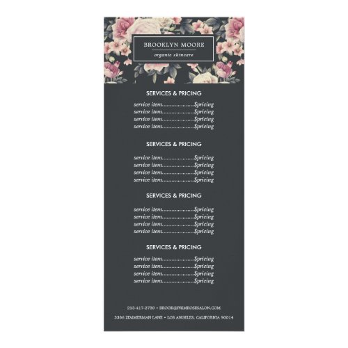 Dark Vintage Floral Logo  Pricing Services Rack Card