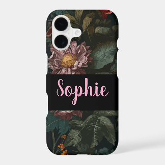 Dark Vintage Floral Personalized Name iPhone 17 Case