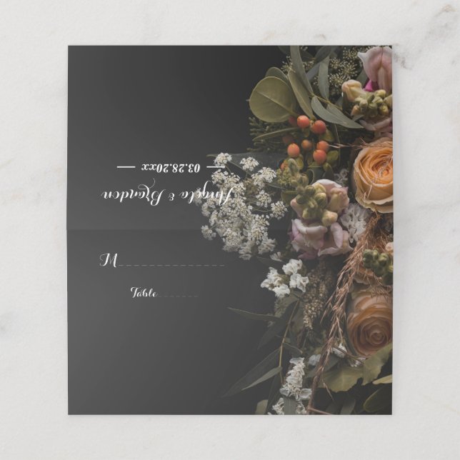 Dark vintage Floral Place Card (Outside Unfolded)