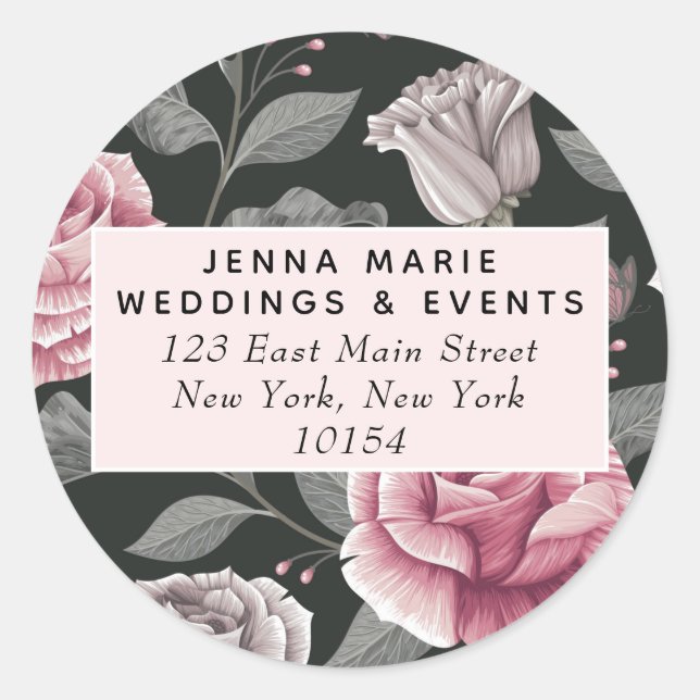 Dark Vintage Floral Round Sticker (Front)