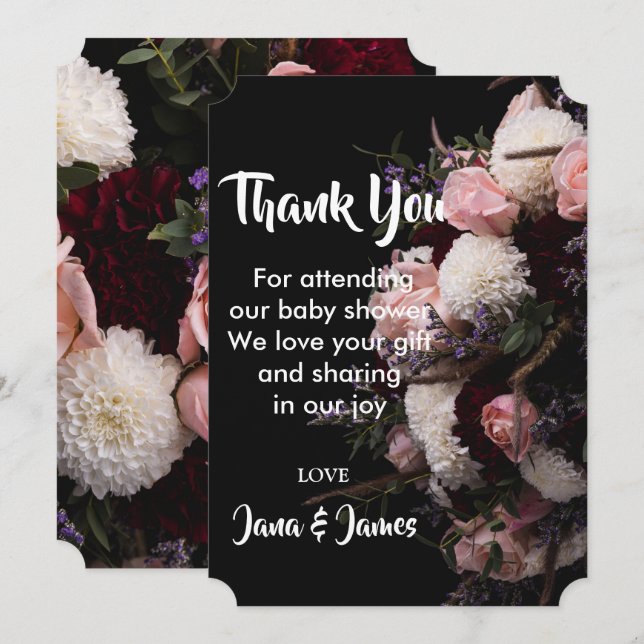 Dark vintage Floral   thank you Invitation (Front/Back)