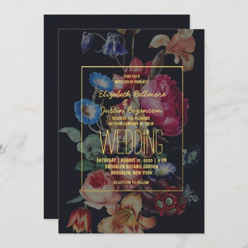 Dark Vintage Floral Wedding Invitation