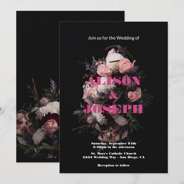 Dark Vintage Floral Wedding Invitation (Front/Back)
