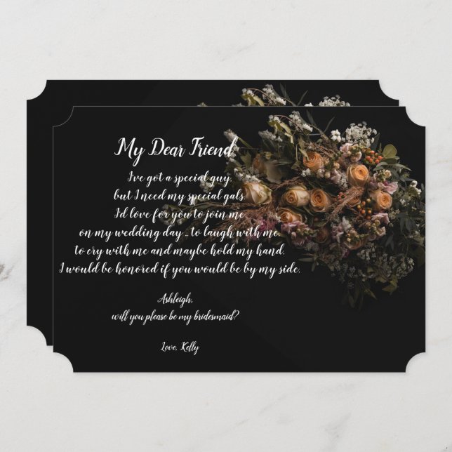 Dark vintage Florawill be my bridesmaid Invitation (Front/Back)