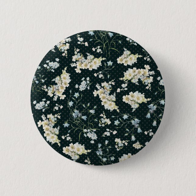 Dark vintage flower wallpaper pattern pinback button (Front)