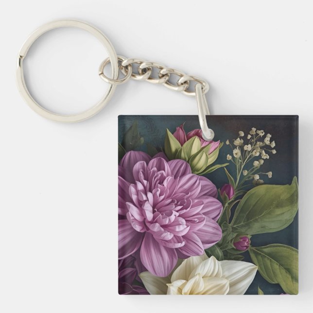 Dark Vintage Flowers Keychain (Front)