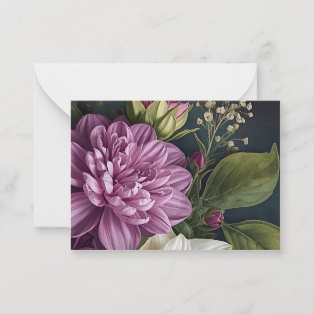 Dark Vintage Flowers Note Card (Front)