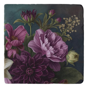 Dark Vintage Flowers Trivet