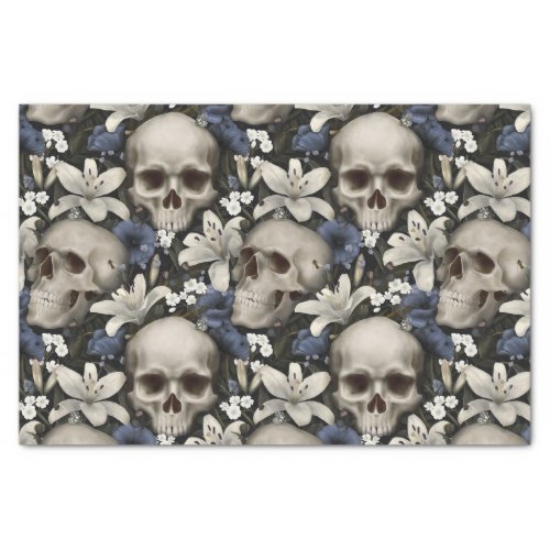 Dark Vintage Gothic Floral Skull Lily Butterflies Tissue Paper