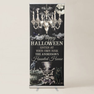 Dark Vintage Gothic Skull Annual Halloween Haunted Retractable Banner