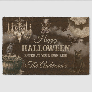 Dark Vintage Gothic Skull Annual Halloween Party Fiber Doormat