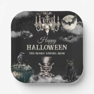 Dark Vintage Gothic Skull Annual Halloween Party Paper Plates