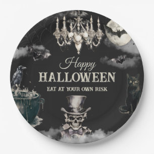 Dark Vintage Gothic Skull Annual Halloween Party Paper Plates