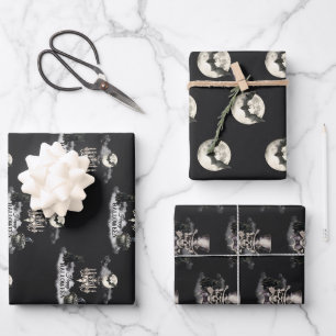 Dark Vintage Gothic Skull Annual Halloween Party Wrapping Paper Sheets