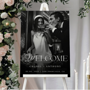 Dark Vintage Old Money Photo Wedding Welcome Sign 