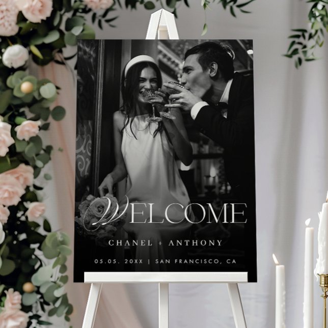Dark Vintage Old Money Photo Wedding Welcome Sign  (Creator Uploaded)