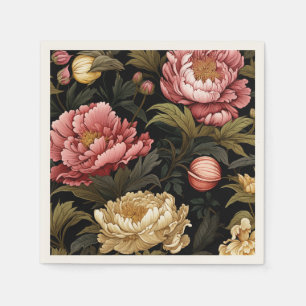 Dark Vintage Peony Floral Patterned Paper Napkins