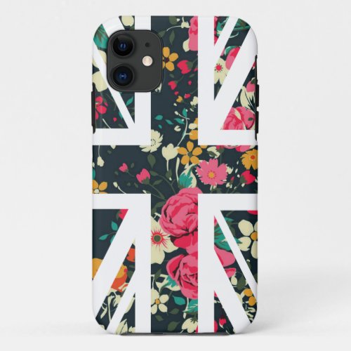 Dark Vintage Rose Union Jack BritishUK Flag iPhone 11 Case