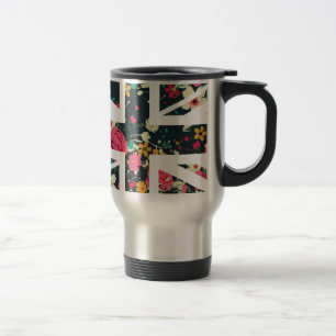 Dark Vintage Rose Union Jack British(UK) Flag Travel Mug