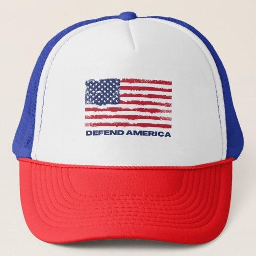 Dark Vintage USA Flag Defend America Trucker Hat