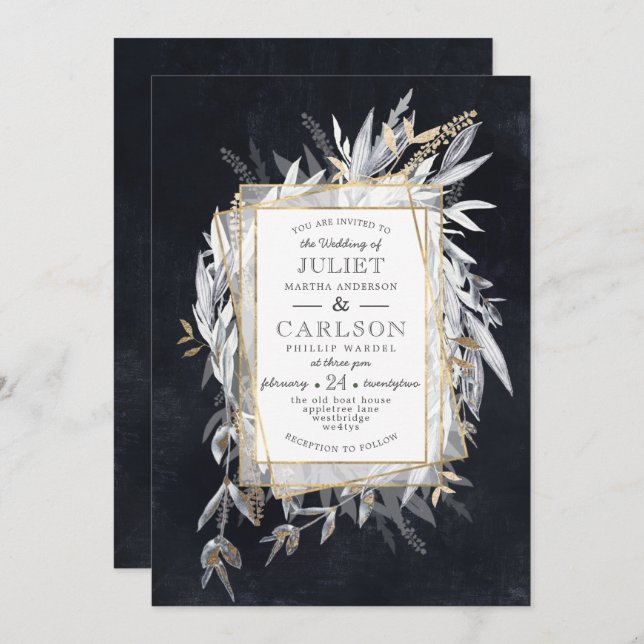 Dark Vintage Wreath with rustic Foliage Invitation (Front/Back)