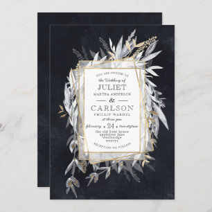 Dark Vintage Wreath with rustic Foliage Invitation