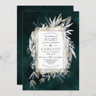 Dark Vintage Wreath with rustic Foliage Invitation