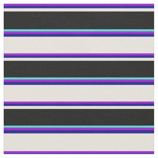 Dark Violet, Blue, Beige, Black & Turquoise Lines Fabric