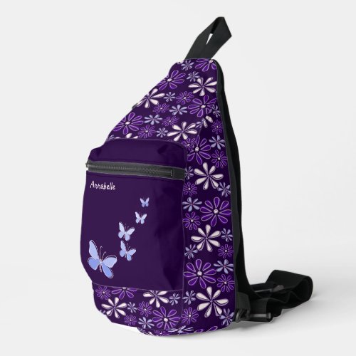 Dark Violet Flower Doodle Pattern Sling Bag