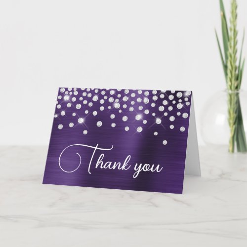 Dark Violet Foil Diamond Confetti 50th Birthday Thank You Card
