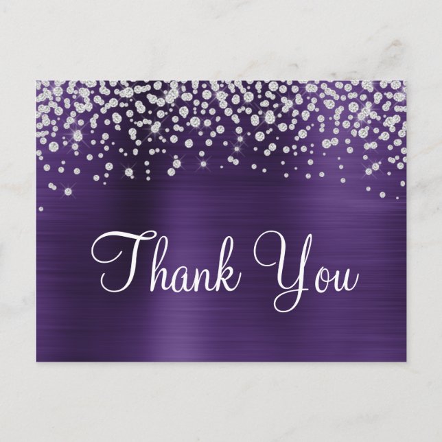 Dark Violet Foil Diamond Confetti Thank You Postcard (Front)