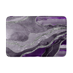 Dark Violet Marble Agate Silver Glitter Glam #1  Bath Mat
