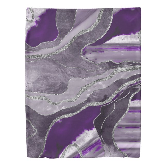 Dark Violet Marble Agate Silver Glitter Glam #1  Duvet Cover (Front)