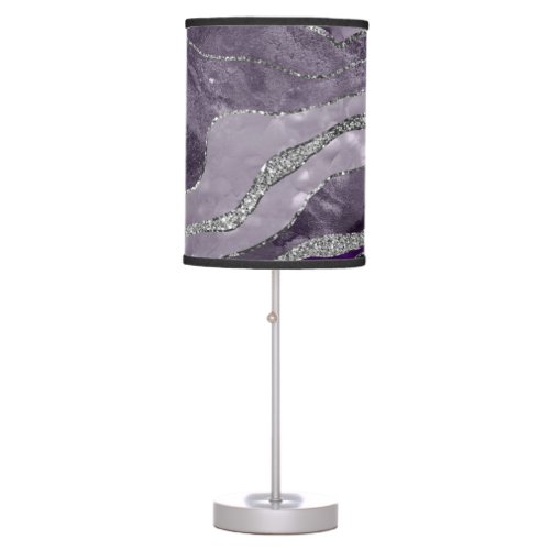 Dark Violet Marble Agate Silver Glitter Glam 1  Table Lamp
