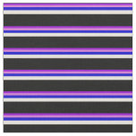 [ Thumbnail: Dark Violet, Orchid, Blue, Beige, and Black Lines Fabric ]