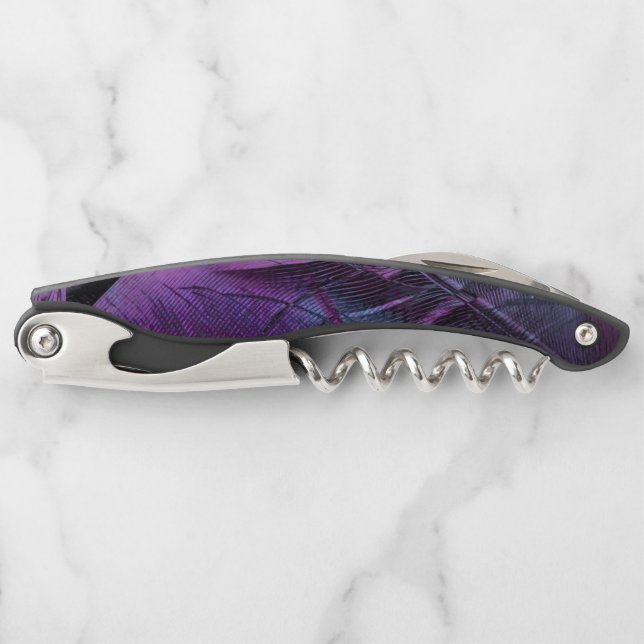 Dark Violet Purple Abstract Feather Texture Waiter Waiter's Corkscrew (Front)