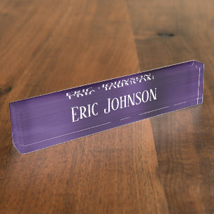 Dark Violet Purple Faux Foil Modern Desk Name Plate