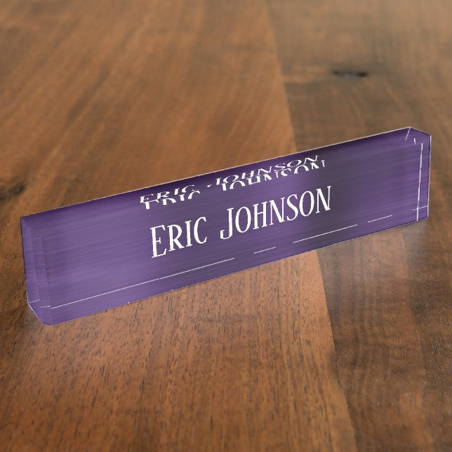 Dark Violet Purple Faux Foil Modern Desk Name Plate (Side)
