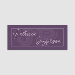 Dark Violet Purple Monogram: Beautiful Handwritten Name Tag
