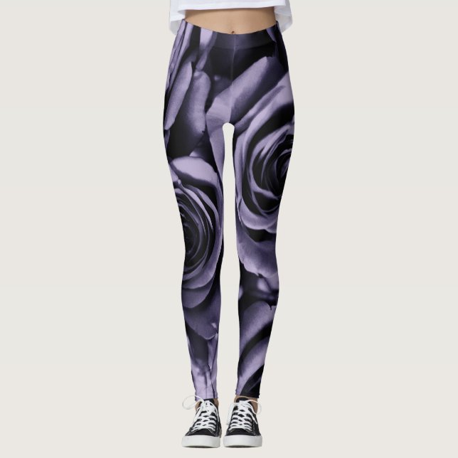 Dark Violet Purple Roses Fashion Leggings (Front)
