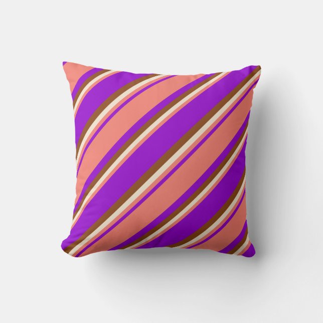 Dark Violet, Salmon, Beige, and Brown Colored Throw Pillow (Front)