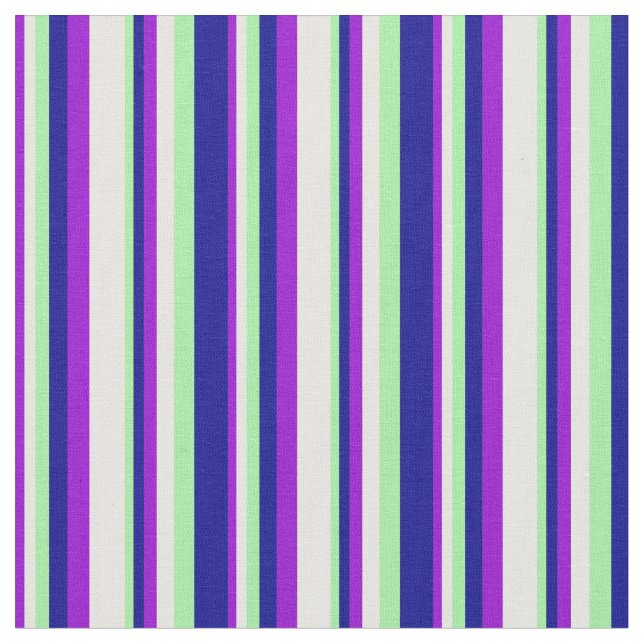 Dark Violet, White, Green, and Dark Blue Pattern Fabric (Close Up)